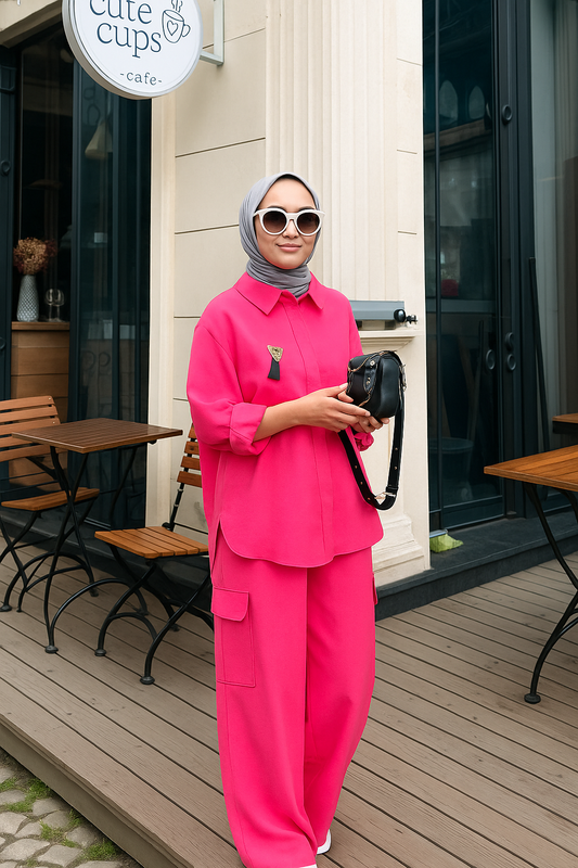 Ensemble CHAMS – Élégance oversize en crêpe froissé