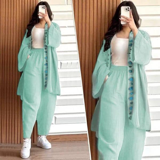 Ensemble deux pièces en lin gaufré – Élégance décontractée