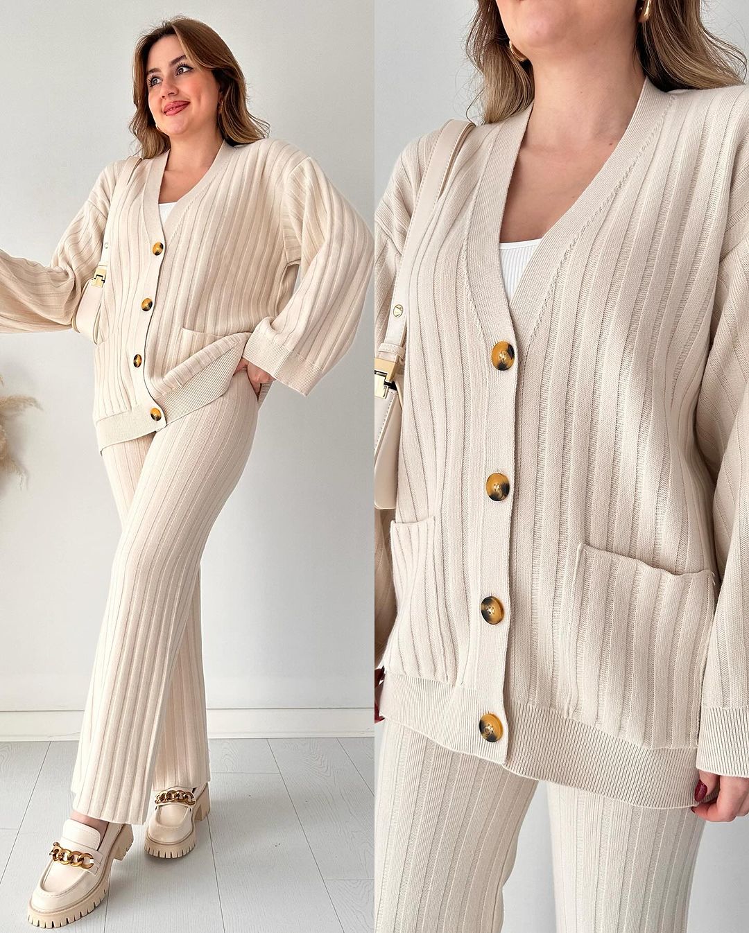 Ensemble simple à boutons, confectionné en laine douce et confortable