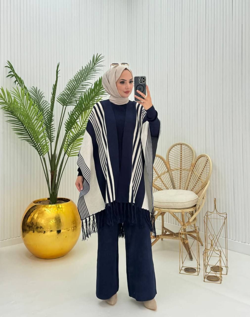 Ensemble 3 pièces rayé en laine douce – Élégance &amp; confort absolu