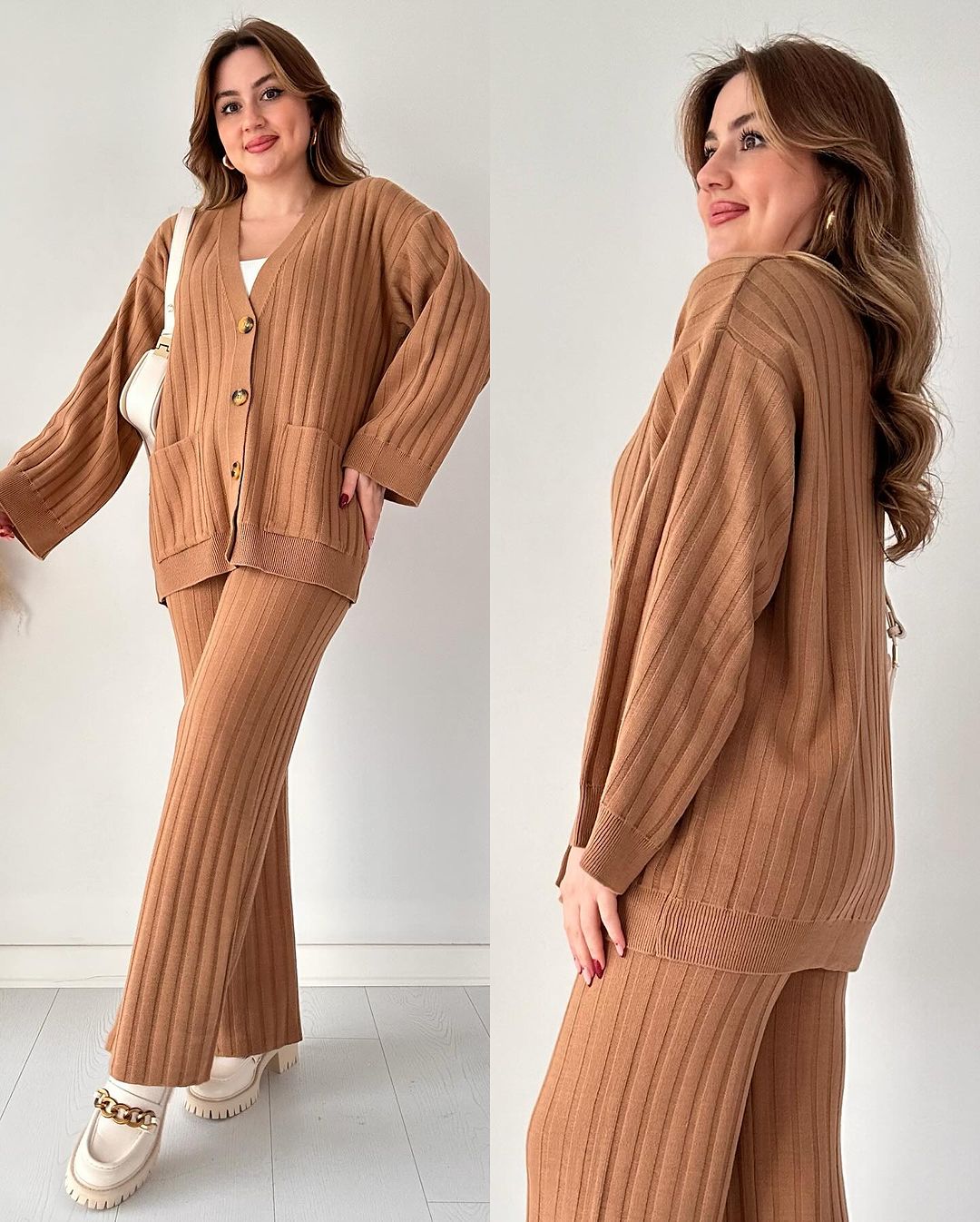 Ensemble simple à boutons, confectionné en laine douce et confortable