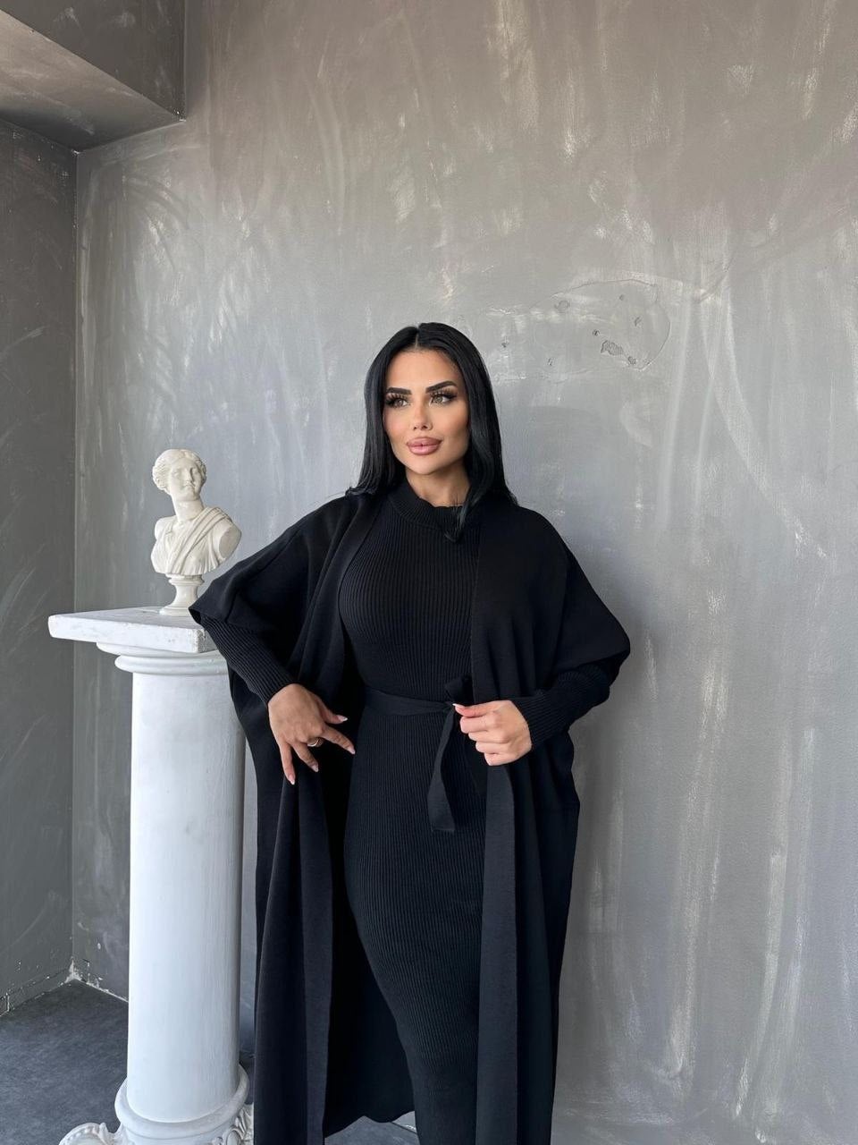 Robe et cardigan avec ceinture