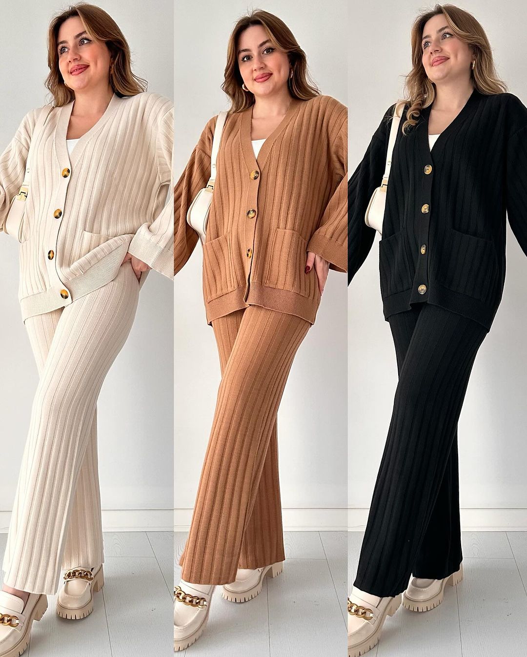 Ensemble simple à boutons, confectionné en laine douce et confortable