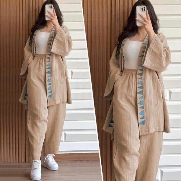 Ensemble deux pièces en lin gaufré – Élégance décontractée