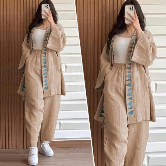 Ensemble deux pièces en lin gaufré – Élégance décontractée