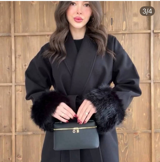 Manteau Tendance en cachemire avec fourrure